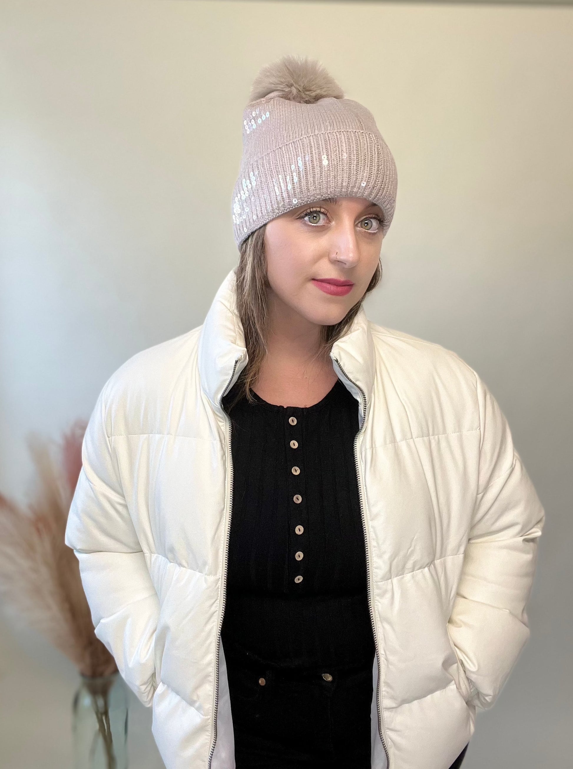 Aspen Sequin Pom Beanie - Brynn & Rae Boutique