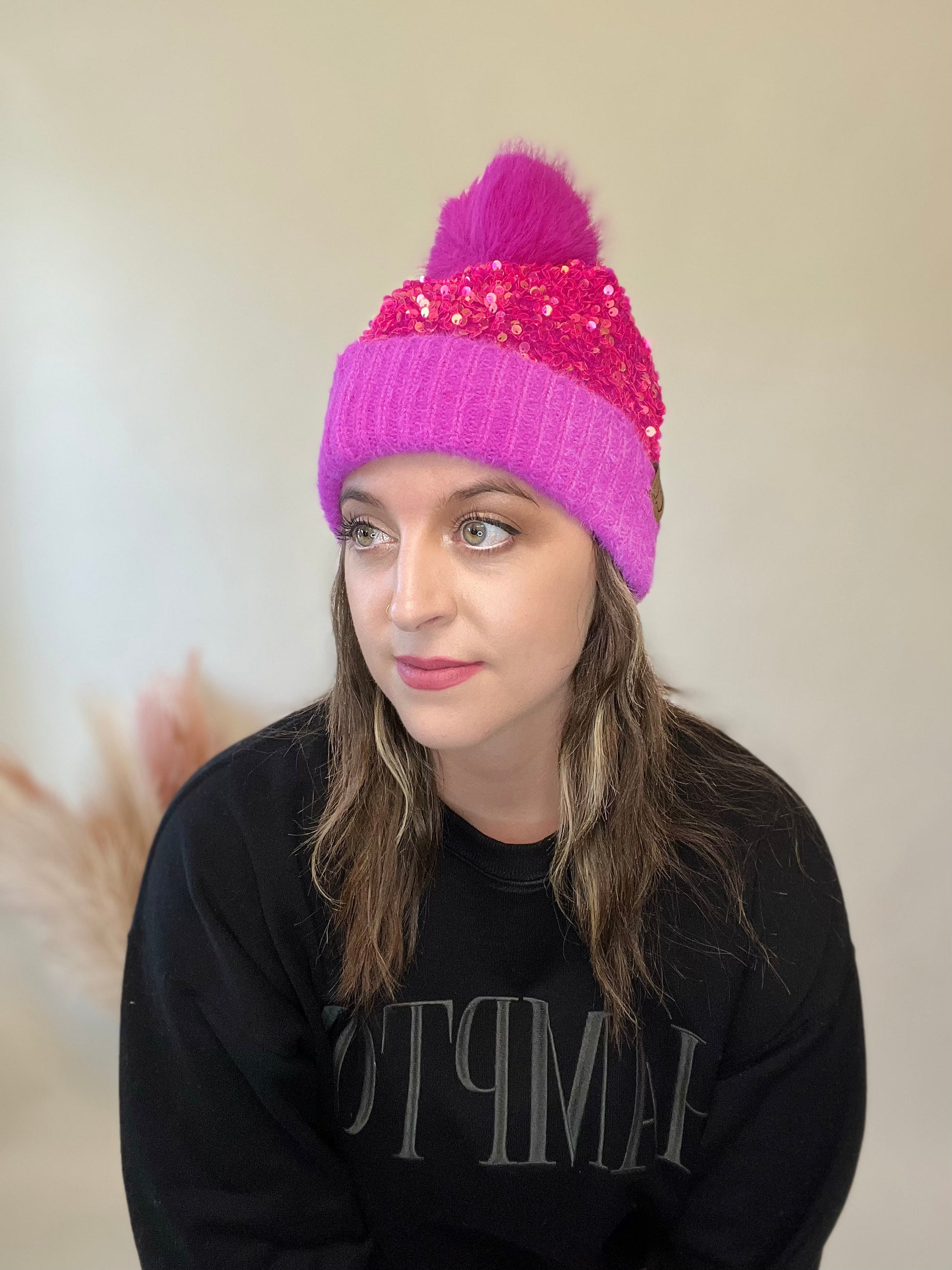 Aspen Sequin Pom Beanie - Brynn & Rae Boutique