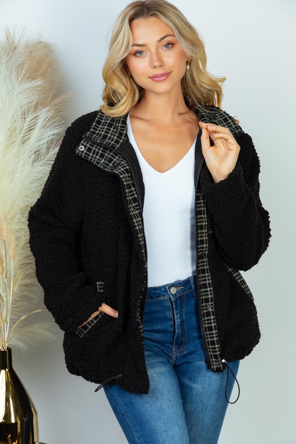 Check Yourself Sherpa Jacket (S-XL) - Brynn & Rae Boutique