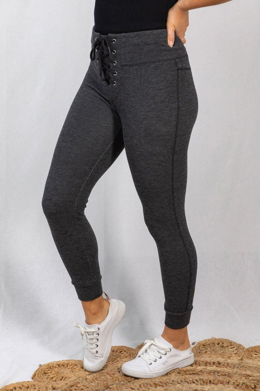 Women's Laced Up Fleece Leggings - Brynn and Rae Boutique