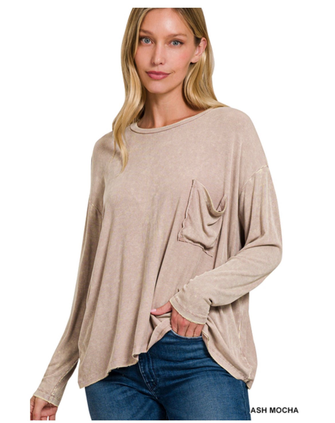 Women's Madison Mineral Washed Long Sleeve Top - Brynn and Rae Boutique