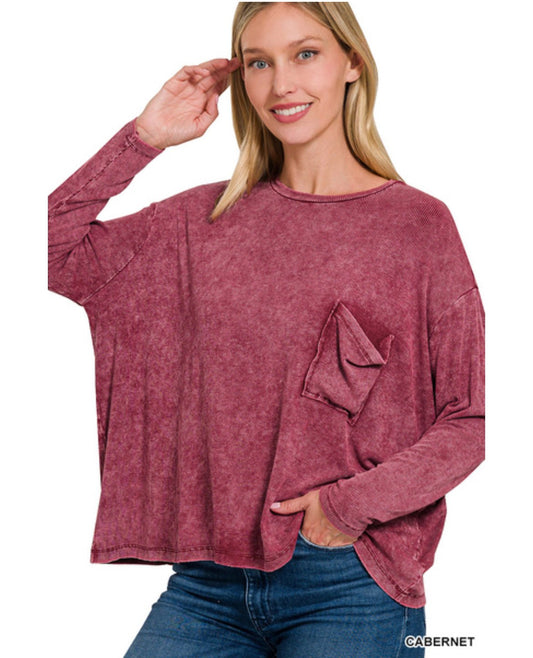 Women's Madison Mineral Washed Long Sleeve Top - Brynn and Rae Boutique